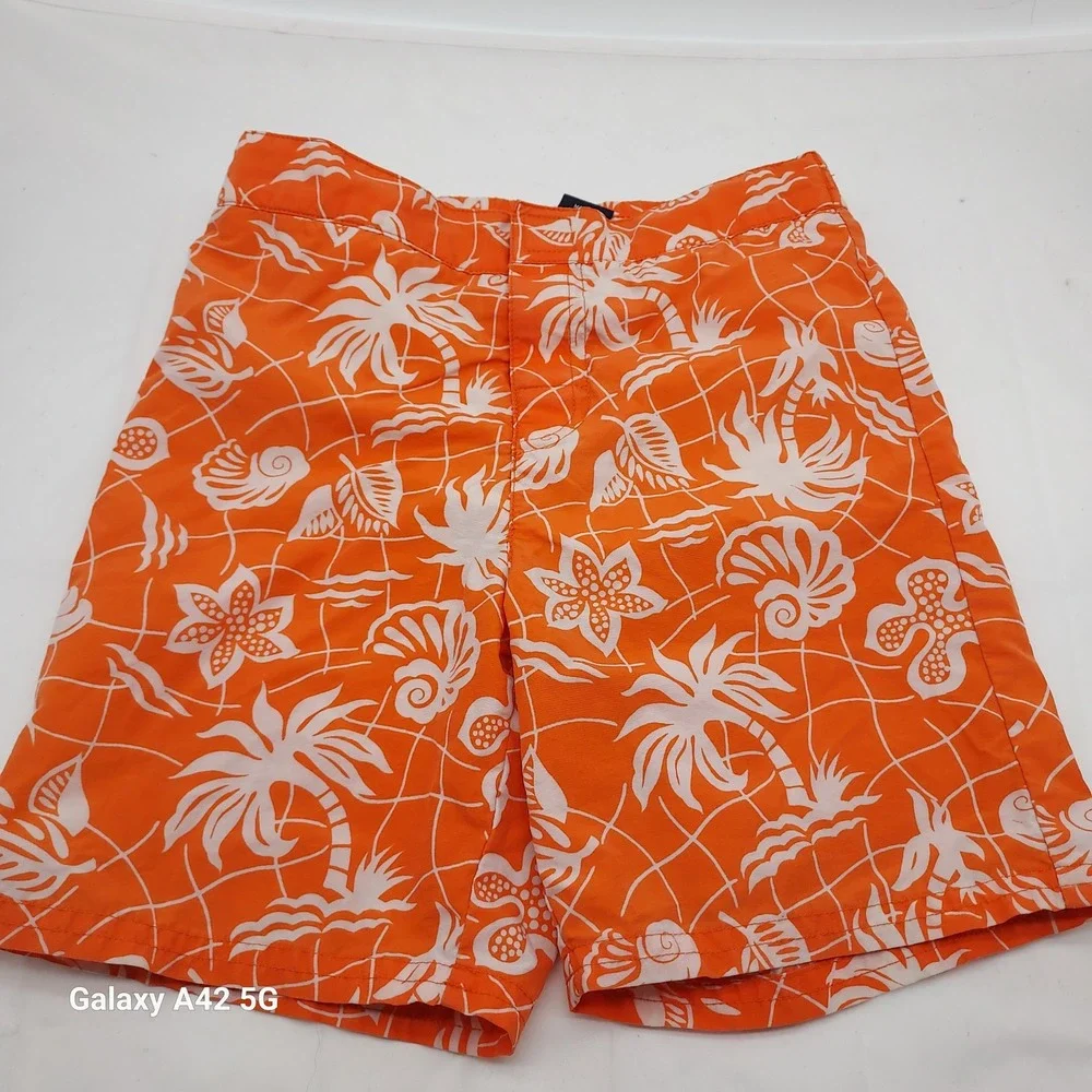 Ralph Lauren Boys 3T Orange Tropical Palm Tree Shell Swim Trunks TR310631